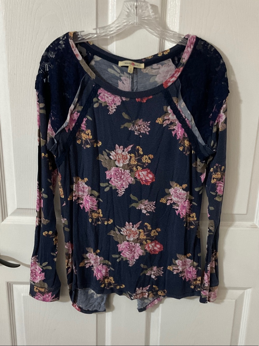 Wishful Park Navy Floral Long Sleeve Top with Pink Flowers